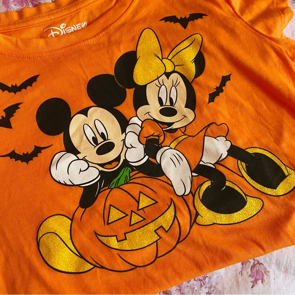 NEW Disney Halloween Mickey Minnie Mouse Orange Pumpkin Big Girls Large glitter